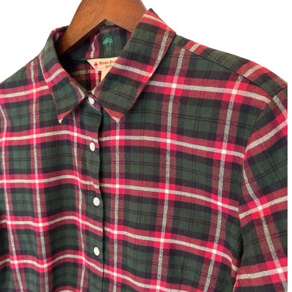 Brooks Brothers Tops - Brooks Brothers Women’s 12 Red Plaid Button Down Shirt Cotton Red Fleece Preppy